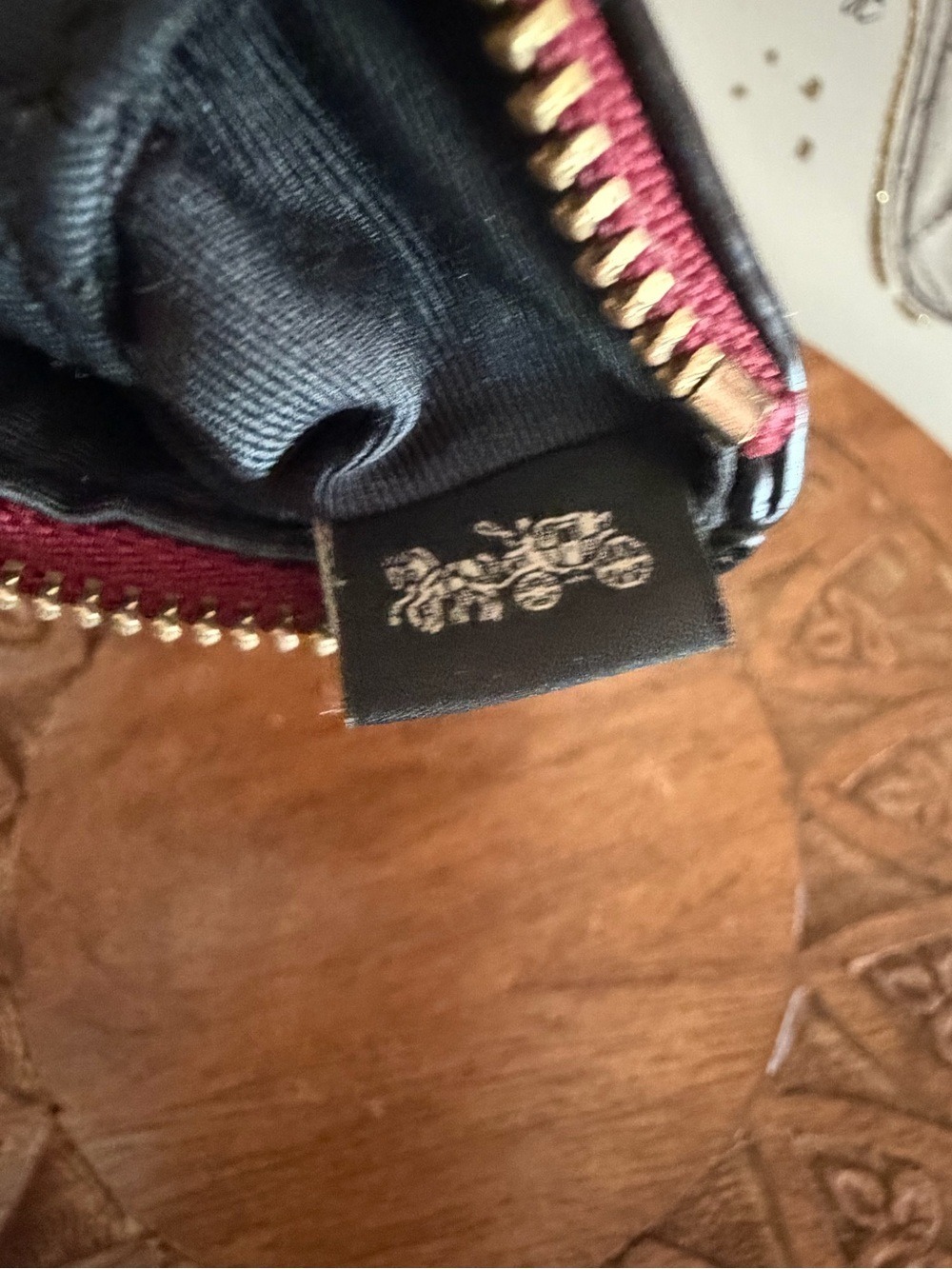 Coach Burgundy Heart Wink Face Leather Wristlet - Picture 4 of 6